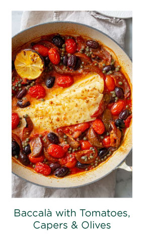 Salted Cod with Tomatoes, Capers and Olives