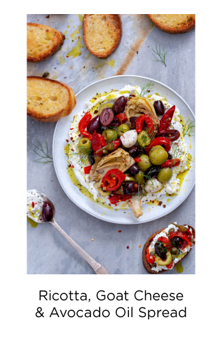 Ricotta, Goat Cheese and Avocado Oil Antipasti Spread